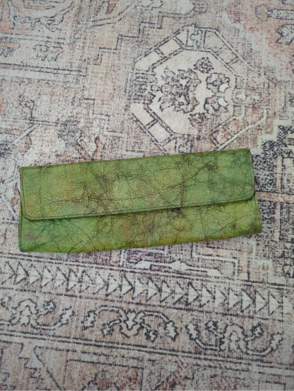 Abas Vintage Green Sparkly Long Clutch One Size Leather Interior